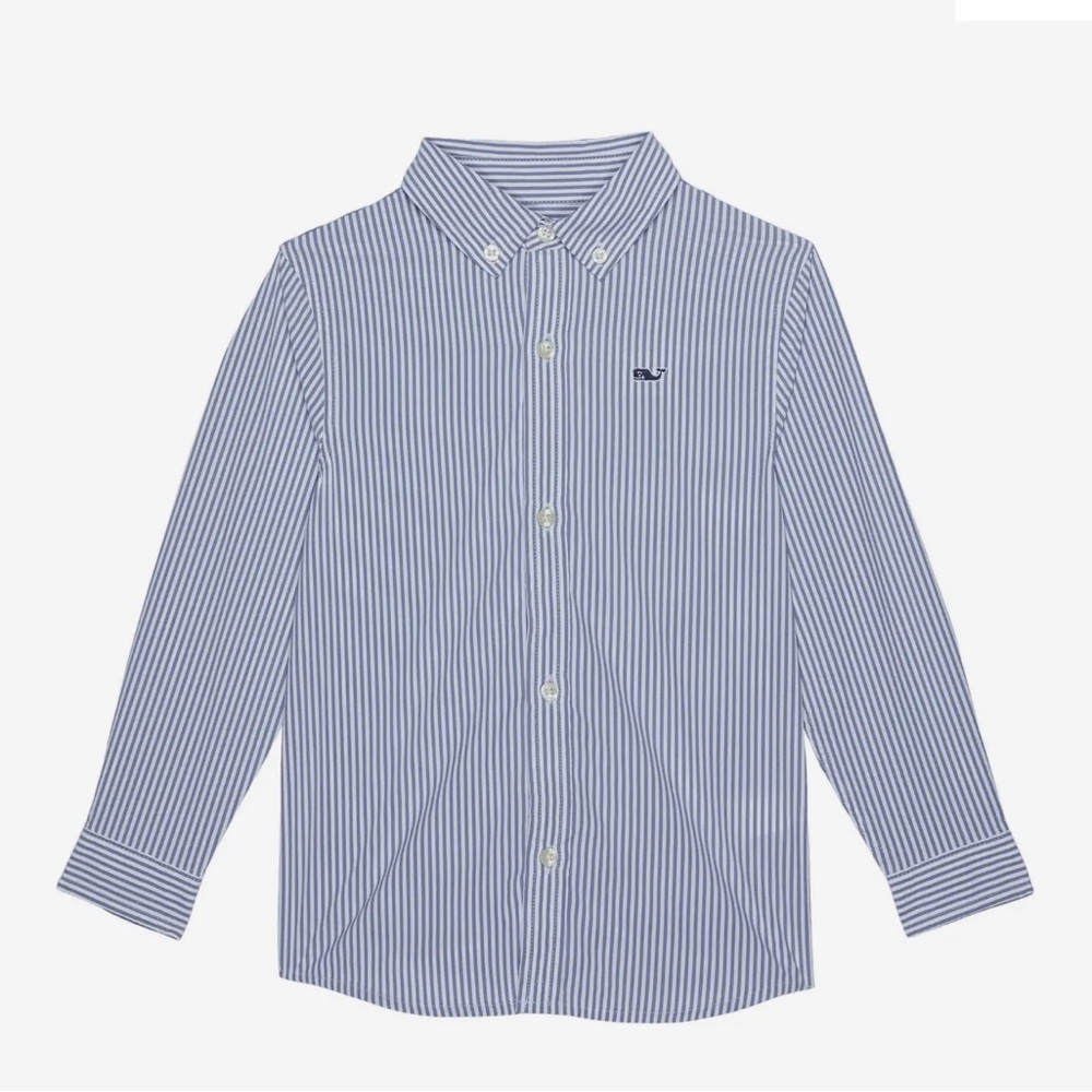 Vineyard Vines Boys Size 5 Whale Blue & White Stripe Oxford Shirt